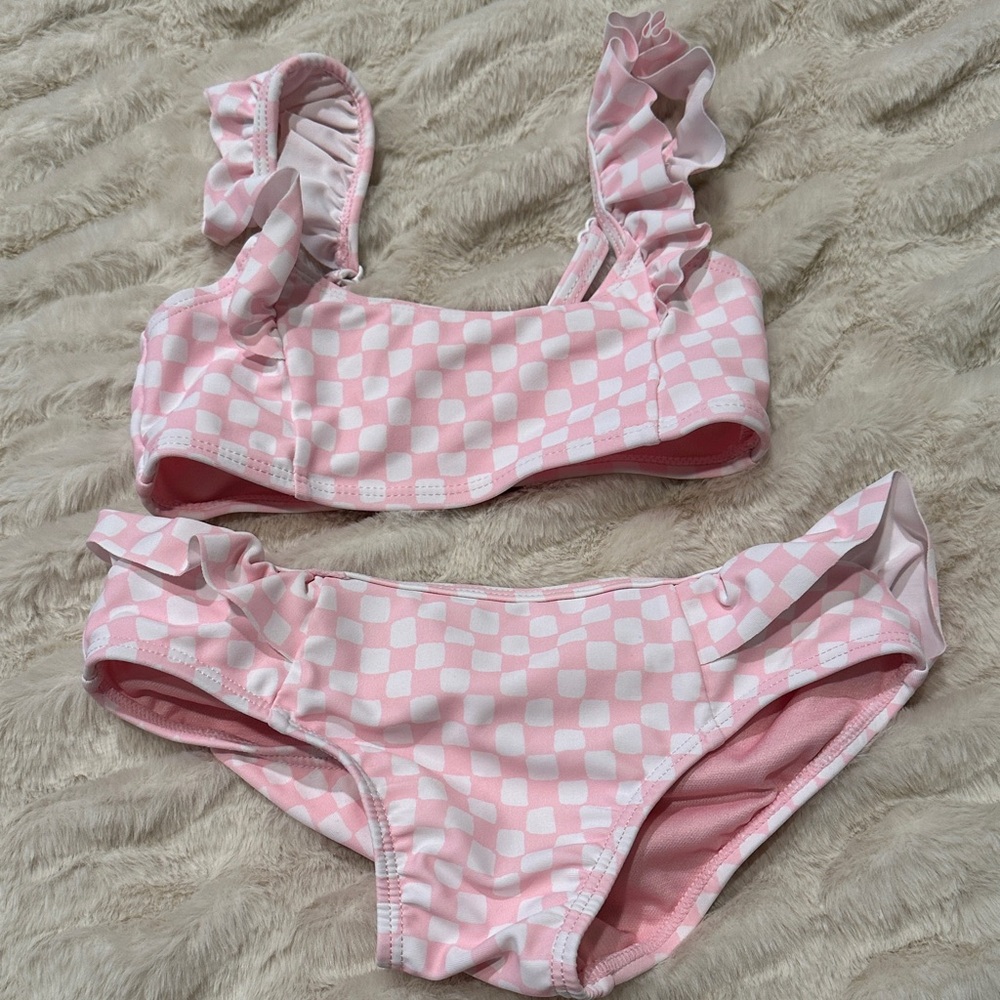 Feather 4 Arrow size 4 Pink and White Checkered Bikini Set. Like new - Picture 1 of 3